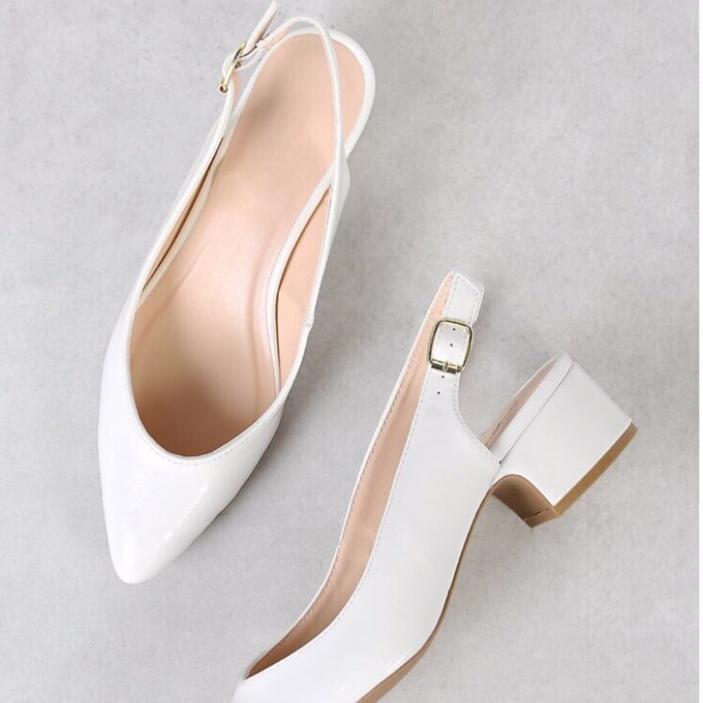 Shein Off-White Patent Pointed Toe Slingback Pump